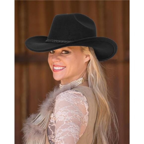Womens Western Cowboy Hats Black-hemp Rope Decorative Belt - Picture 5 of 7